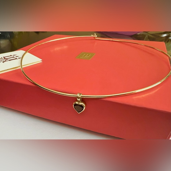 14k gold James Avery collet hook-on necklace & garnet heart pendant both retired - Picture 12 of 15